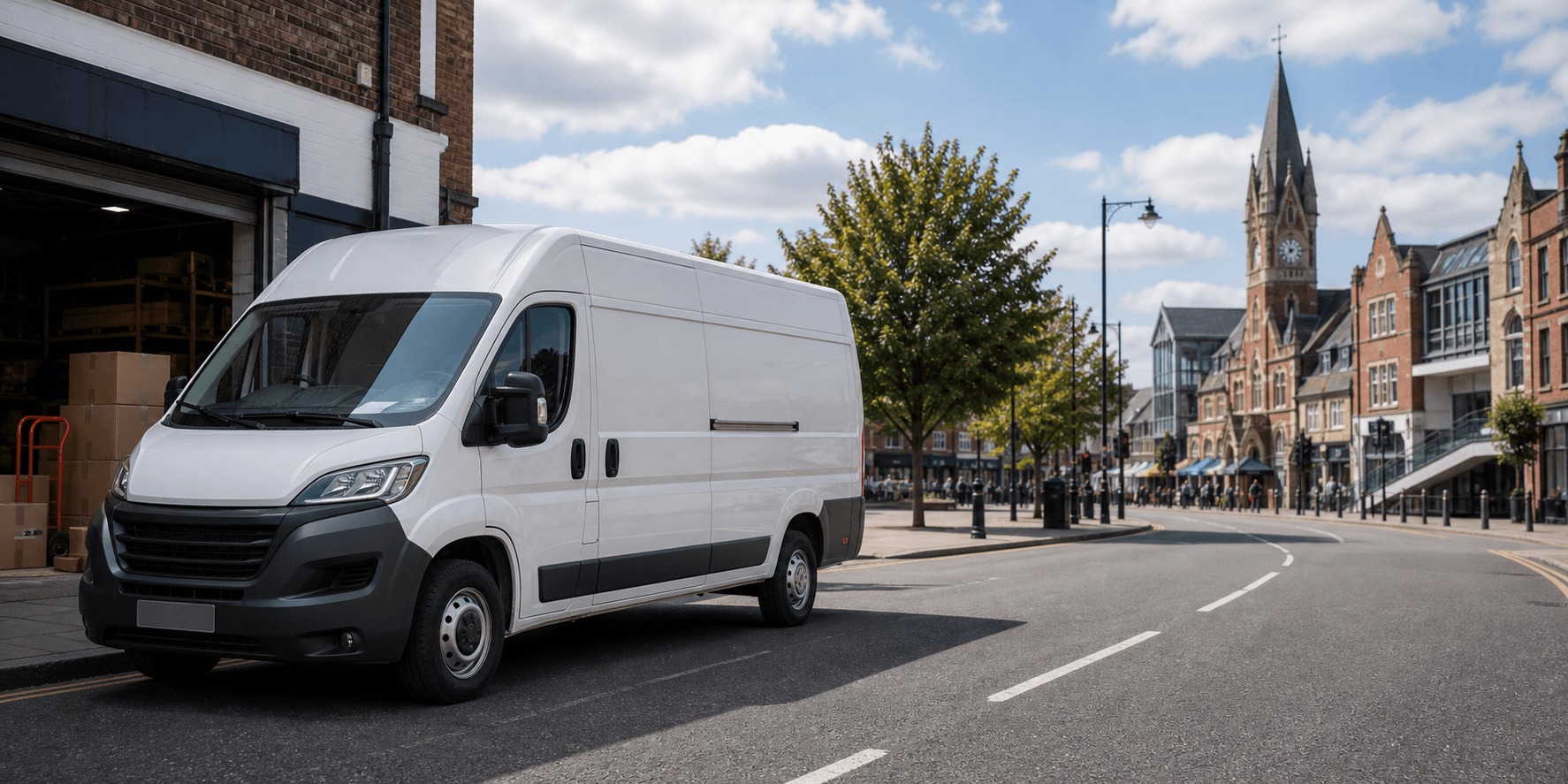 Modern self-drive rental van ready for loading in Loughborough