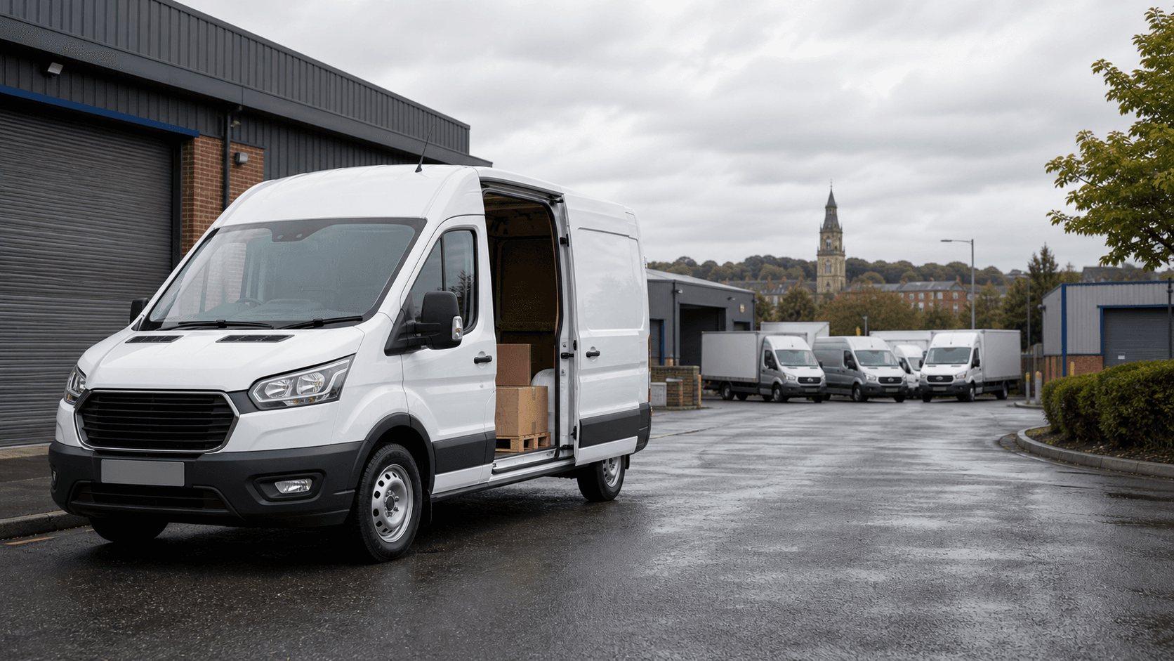Modern self-drive rental van ready for loading in Loughborough